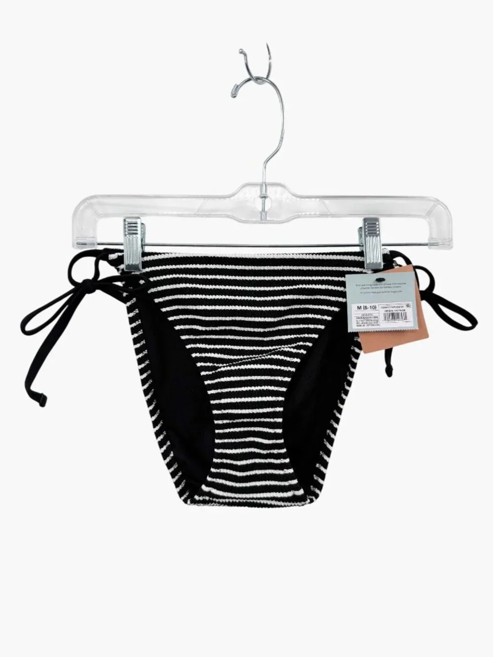 NEW Shade & Shore Striped Low-Rise Side-Tie Cheeky Coverage Bikini Bottom Black